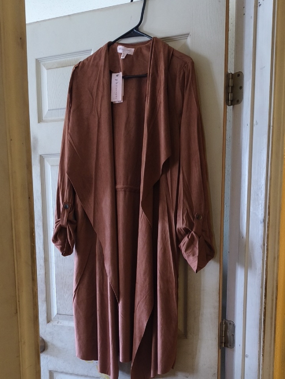 Women's Long Open Drape Cardigan Dress — Brown